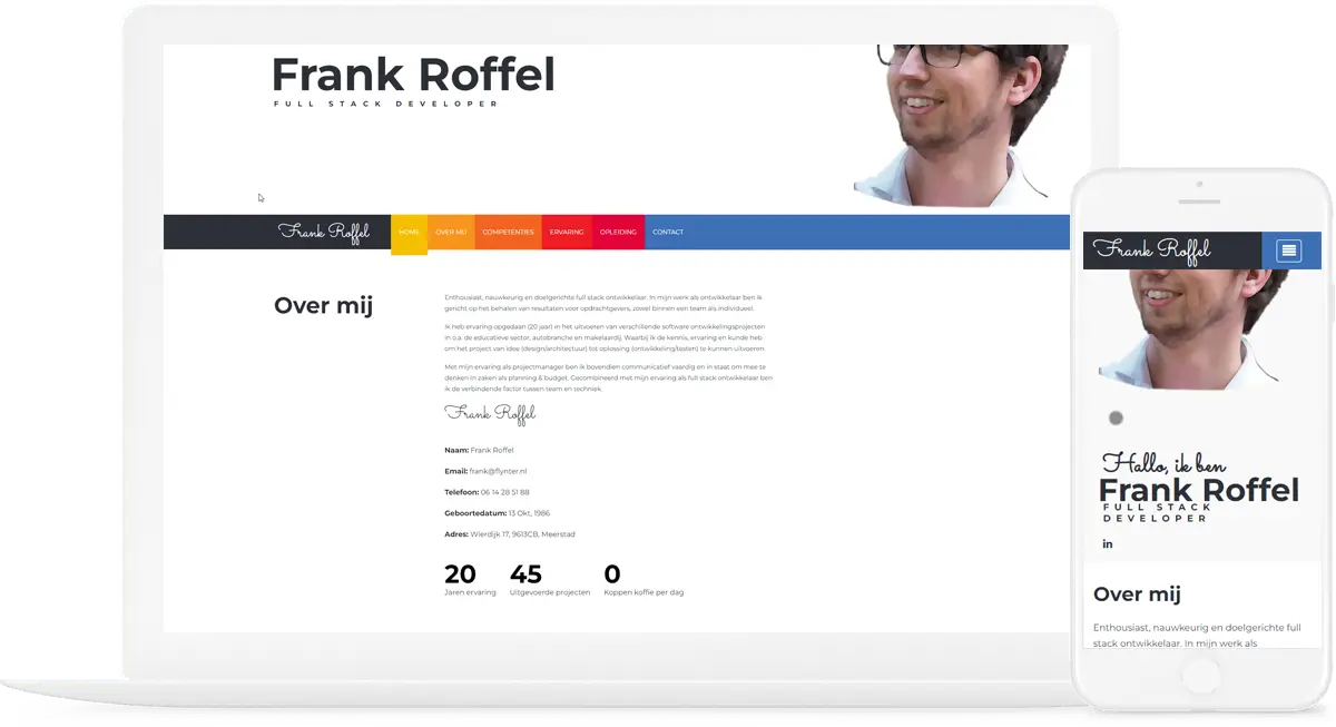 Laptop showing the website frankroffel.nl